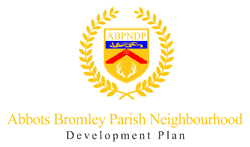 Crest with yellow laurel, "ABPNDP", deer antlers, and "Abbots Bromley Parish Neighbourhood Development Plan.